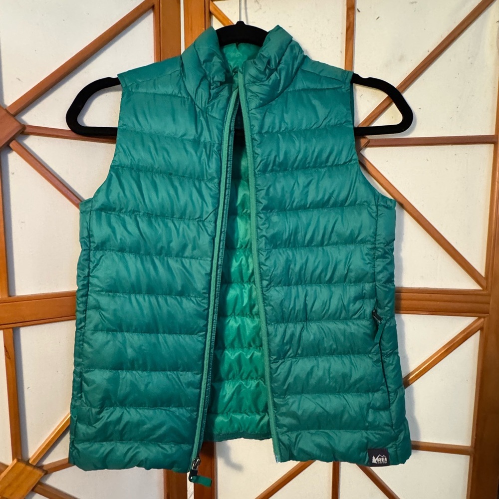 REI Co-op Down Puffer Vest Kids M 10-12 Green Lightweight Packable Vest - Picture 2 of 7